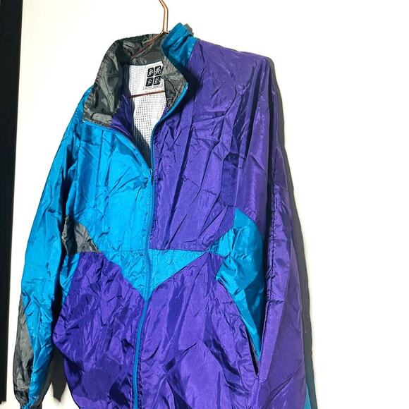 Vintage Activewear 90s Windbreaker Purple Blue Hooded Drawstring Jacket Size M - Picture 2 of 7